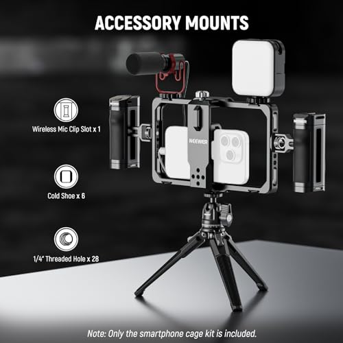 NEEWER Universal Phone Cage Video Rig with Bluetooth Shutter Side Handle Comfort Grips, Smartphone Stabilizer for Video Recording Compatible with iPhone 16 15 Pro Max 15 Pro Galaxy S24 Ultra, PA009E