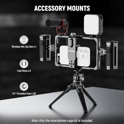 NEEWER Universal Phone Cage Video Rig with Bluetooth Shutter Side Handle Comfort Grips, Smartphone Stabilizer for Video Recording Compatible with iPhone 16 15 Pro Max 15 Pro Galaxy S24 Ultra, PA009E