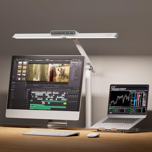 Honeywell LED Desk Lamp with Clamp - HJ1 Sunturalux Eye-Caring Clip on Lights for Home Office, 1200LM Clamp Lamp 4 Color Modes Stepless Dimming Task Desk Light for Working White - style: White Clamp