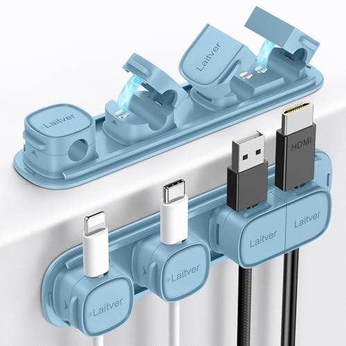 6 Pack Magnetic Cable Clips [1s Open/Lock], Cord Organizer Holder | Strong Adhesive Desk Cable Management- Organize Charging Cords Neatly for Home, Office, Car,Desk, Nightstand-Peak Blue - color: Peak Blue