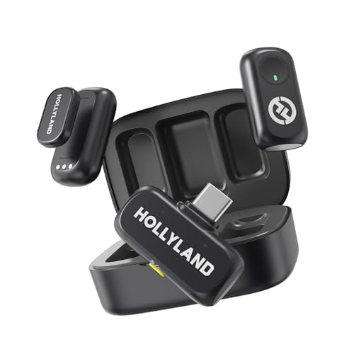 Hollyland Lark A1 Wireless Microphone for iPhone 17/16/15 & Android, 48kHz/24-bit, 3-Level Intelligent Noise Cancel, Mini Mic for YouTube, Podcast, Vlogging (Black, 2TX + USB-C RX + Charging Case) - color: Black, size: Duo (USB-C RX + Charging Case)