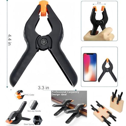 4 in Plastic Heavy Duty Spring Clips for Crafts, Adjustable Elastic Nylon PhotoClips for Photography & Video Studio,10Heavy Duty Spring Clips & 6Backdrop Clip Holders