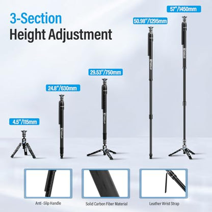 SIRUI SVM-145 Rapid Monopod with Feet, 57” Professional Carbon Fiber Camera Monopod, One-Step Rapid Height Adjustment, Modular 3 in 1, Max Load 22lbs - size: SVM-145