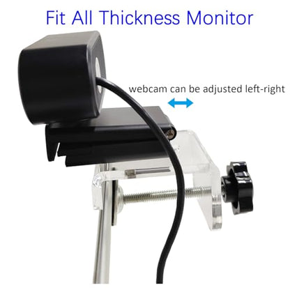 Webcam Mount for Monitor, Compatible with Logitech and other Webcams with 1/4'' Thread, Acrylic Clear Mount on Monitor or Laptop Won't Blcok Screen, Adjustable Mount Fit All Thickness Monitor