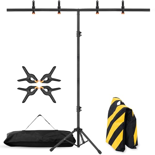 T-Shape Portable Backdrop Stand, 6.5x3.2ft Adjustable Photo Background Stand Kit, Sturdy Small Back Drop Holder with 4 Spring Clamps, Carry Bag for Parties, Photography and Video Studio