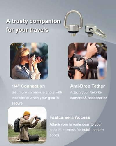 4-Pack 1/4"-20 D Ring Camera Screw Adapter, Silver | Stainless Steel D Ring Screws With Rubber Padding, Fits Tripods, Camera Straps, Selfie Sticks, Gimbals & Photography - color: Silver