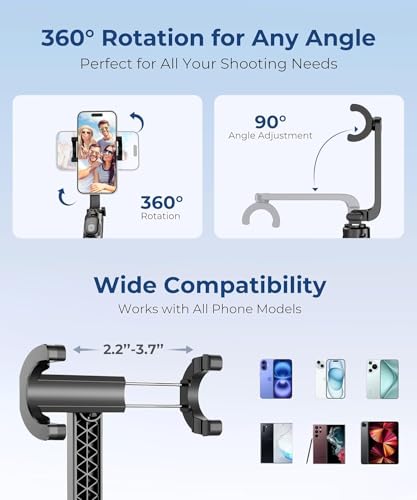 Fuloview 67” Selfie Stick Tripod for iPhone, Lightweight Travel Phone Tripod with Wireless Remote, Extendable Cell Phone Stand for Photography, Video & Live Streaming – Black