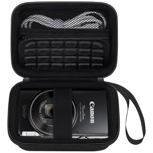 Elonbo Carrying Case for Canon PowerShot ELPH 360 HS A/ 360 HS/ 360/ IXY 650 Digital Camera, Canon PowerShot ELPH 330/190/160/115/130/110 Camera Hard Travel Bag, Mesh Pocket fits Battery Cable, Black - color: Black