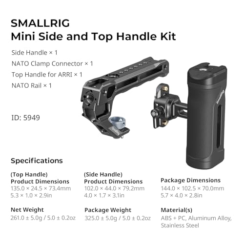 SmallRig Mini Side Handle and Top Handle Kit for Camera Cage, Ergonomic Camera Handle for Left or Right Hand, 30mm/1.2in Up and Down Adjustable - style: Side and Top Handle Kit
