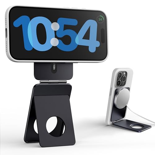 IST IDEA for Magsafe Tripod, Tripod for iPhone Lightweight Aluminum Alloy & Angle Adjustment & Strong Magnets iPhone Tripod Stand Compatible with 17/16/15/14/13/12 (Included Metal Ring) - color: Black