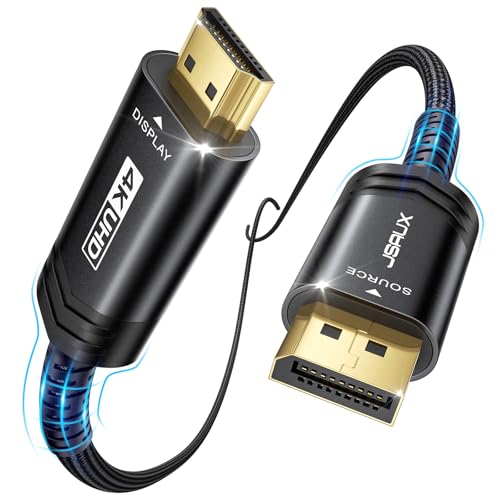 4K DisplayPort to HDMI Cable 3.3FT, JSAUX DP to HDMI Video UHD 4K@30Hz/2K@60/1080P@120 Nylon Braided DP to HDTV Uni-Directional Cord for Dell, Monitor, Projector, Desktop, AMD, NVIDIA, Lenovo,HP-Black - color: Black, size: 3.3FT, style: 4K@30Hz
