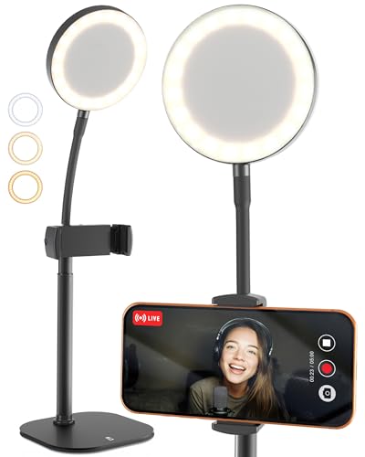 Phone Stand for Recording with Light for Desk - ChatStand Halo 9-13" Adjustable, Portable Ring Light Tripod, iPhone Stand for Desk & Phone Holder for Video Recording, Filming, Zoom Calls (Night Black) - color: Night Black