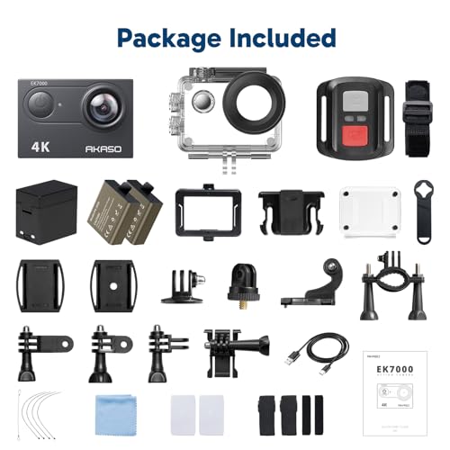 AKASO EK7000 4K30FPS 20MP WiFi Action Camera with EIS Ultra HD 131FT Waterproof Underwater Camera Remote Control 4X Zoom Support External Microphone Black - color: Black