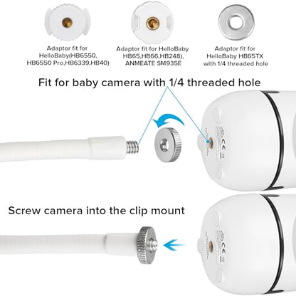 Flexible Baby Monitor Mount Compatible with HelloBaby HB6550/HB6560/HB6240/HB6148/HB6339/HB66/HB65/HB40, ANMEATE 549/SM935E, 15.75" Gooseneck Arm Baby Camera Mount Without Tools or Wall Damage