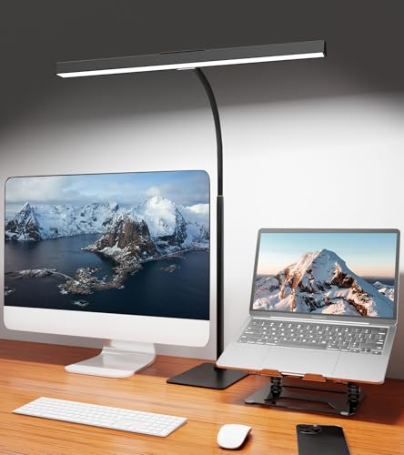 LED Desk Lamp for Home Office with Base, Eye-Caring Desk Light with Adjustable Gooseneck 5 Dimmable Brightness & Color, 12W USB Touch Control Tall Lamp for Computer Monitor Task Reading - color: Black