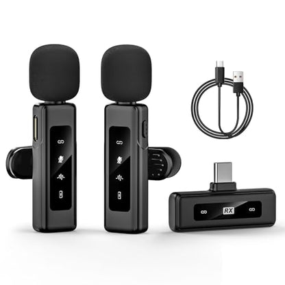 Wireless Lavalier Microphone for USB-C, Plug & Play Clip-On Mic with Active Noise Reduction, Long Battery Life, Wide Compatibility for iPhone 15/Android/PC/Vlog/YouTube
