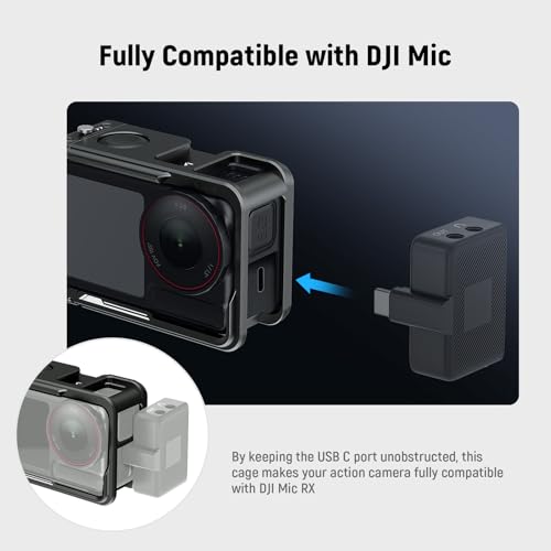 NEEWER Action Camera Cage for Osmo Action 5 Pro / 4/3, Protective Metal Video Rig with Cold Shoe, 1/4" Thread, Shutter Button Compatible with DJI Mic Magnetic Adapter Mount Accessories, AC014 Black - style: AC014 Cage(Black)