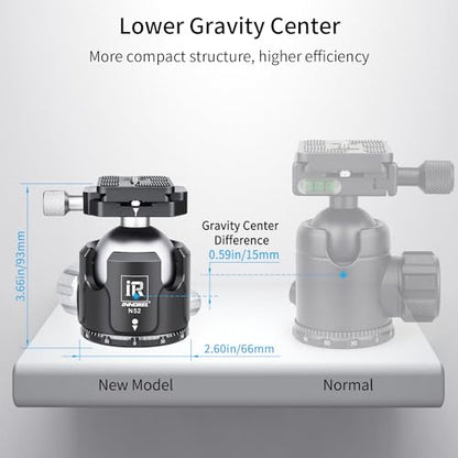 Low Profile Tripod Ball Head-INNOREL N52,Panoramic CNC Metal Camera Tripod Ball Head with Two 1/4" Screw Arca Swiss Quick Release Plates for Tripod,Monopod,DSLR,Camcorder,Max Load 66lbs/30kg - size: N52-Sliver