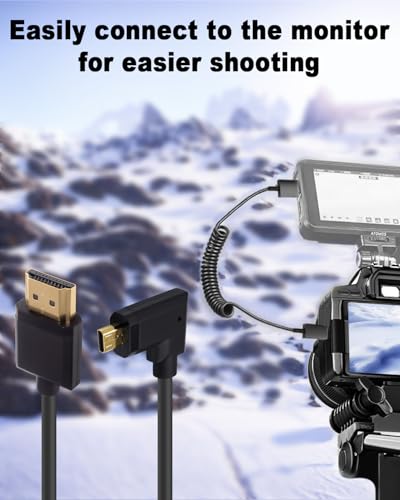 Duttek Extreme Slim Micro HDMI to HDMI Coiled Cable, Right Angled HDMI to Micro HDMI Cable 4K@60Hz 18Gpbs for Camera Monitors, Capture Cards + More,1080P, 4K@60Hz, HD, 3D 1FT-4FT - size: Right Angled 1.2M