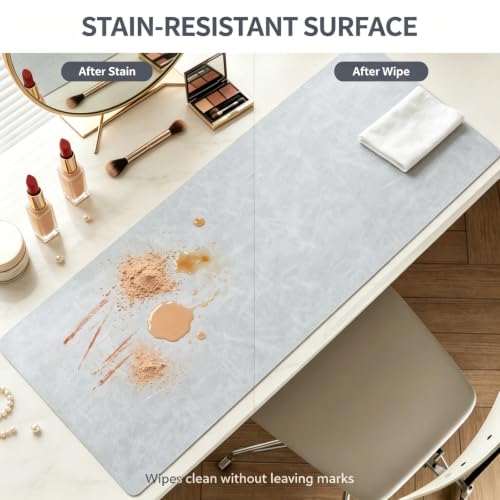 Large Makeup Mat for Vanity, Waterproof PU Leather Vanity Table Protector with Phone Stand & Ergonomic Mouse Wrist Rest, Non-Slip Dresser Top Protector for Makeup Table, Beauty Station (39.37"*17.7) - size: 39.37"*17.7