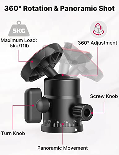 Mini Ball Head, ULANZI H28 Panoramic Tripod Head + Dual Hot Shoe Mount DSLR Camera Mount Adapter Photograph Attachment Accessories for Action Cameras Cam Smartphone Light Microphone Loading 5.5lb