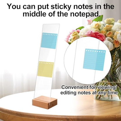 2pcs Monitor Memo Board with Detachable Wooden Base, Clear Acrylic Sticky Note Holder for Computer Screen Monitors Portable Desk Organizer Office Accessories for Laptops & Desktops
