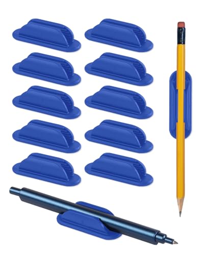 Tiizze Adhesive Pencil Holders for Desk Set of 10 - Silicone Pen Holder with 15 PCS Adhesive Pads - Flexible Pencil Holder for Office Essentials Accessories and Teacher Supplies… - color: Blue