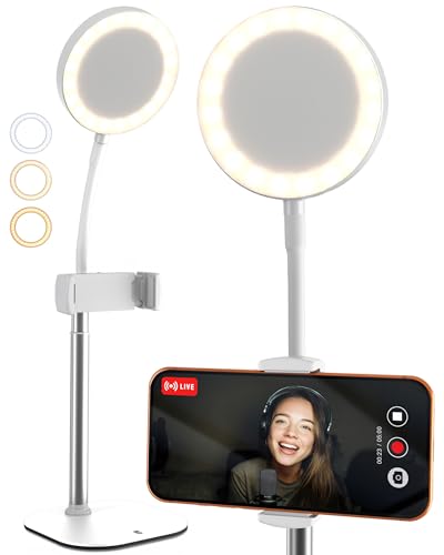 Phone Stand for Recording with Light for Desk - ChatStand Halo 9-13" Adjustable, Portable Ring Light Tripod, iPhone Stand for Desk & Phone Holder for Video Recording, Filming, Zoom Calls (Frost White) - color: Frost White