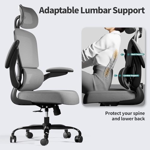 TRALT Office Chair Ergonomic Desk Chair, 330 LBS Home Mesh Office Desk Chairs with Wheels, Comfortable Gaming Chairs (1, Black Grey) - color: Black Grey