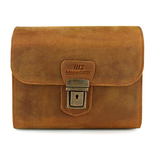 MegaGear Pebble Genuine Leather Camera Messenger Bag for Mirrorless, Instant and DSLR Cameras - color: Camel