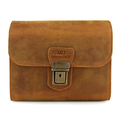 MegaGear Pebble Genuine Leather Camera Messenger Bag for Mirrorless, Instant and DSLR Cameras - color: Camel