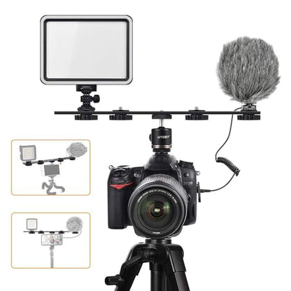 UTEBIT Long Dual Speedlite Tripod Mount Bracket Extension Bar 11 inch Tripod Mount with 1/4“ Hot Shoe , Straight Flash Mount 1/4-3/8 Thread Hole Flash Bracket for LED Light,DSLR Camera,Tripod