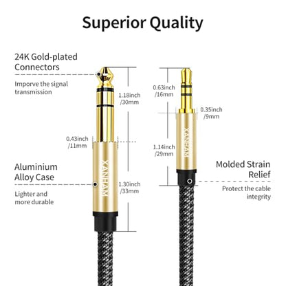 3.5mm to 1/4 Stereo Audio Cable 3.3 Feet /1M, 1/8" to 6.35mm 1/4" TRS Male Aux Cord Double Shielded with Braiding for Guitar, Amplifiers, PC, Home Theater, Speaker, etc. - size: 3.3 Feet