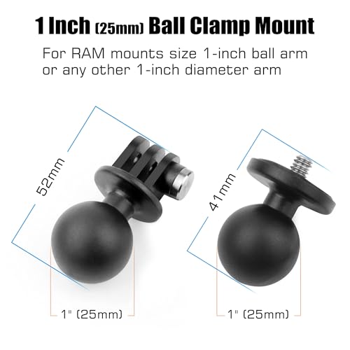 GEPULY 2pcs 1''/25mm Ball Head Mount 1/4"-20 Threaded Stud+Tripod Adapter for Gopro Hero Series/AKASO/Insta360/DJI OSMO Action Camera, Fit RAM Ball Head Mount B Size Double Socket Arm