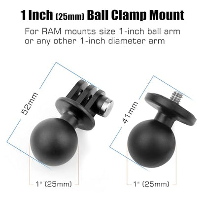 GEPULY 2pcs 1''/25mm Ball Head Mount 1/4"-20 Threaded Stud+Tripod Adapter for Gopro Hero Series/AKASO/Insta360/DJI OSMO Action Camera, Fit RAM Ball Head Mount B Size Double Socket Arm
