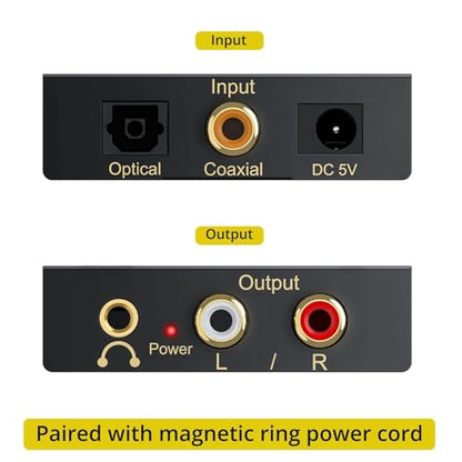 PROZOR 192Khz Digital to Analog Audio Converter Support 5.1CH Optical to RCA Converter with Magnetic Ring Power Cord Digital Toslink SPDIF to Analog L/R RCA 3.5mm Adapter for HDTV Blu-Ray DVD PS3 PS4 - size: Aluminum Alloy Shell, style: 5.1CH Dolby Digita