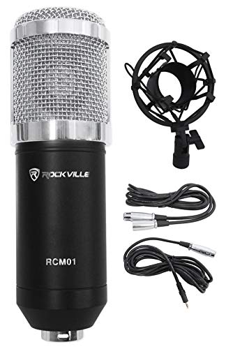 Rockville RCM01 Bundle: Pro Studio Recording Condenser Microphone with Metal Shock Mount, DMS40 40 in Adjustable Boom Arm Mic Stand with Desk Clamp, PRO-M50 Studio Headphones with Case, 3-Items