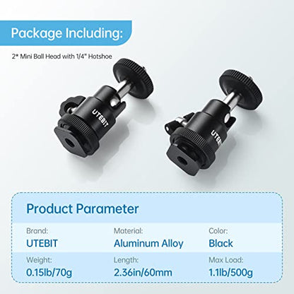 UTEBIT 2 Pack Universal 1/4" Swivel Mini Ball Head Screw Tripod Mount | 360° Rotating Mount Base Adapter 1/4" Camera Hot Shoe Mount for DSLR Cameras Vive Tripods Monopods Camcorder Light Stand - size: 12MM BALL-2PACK