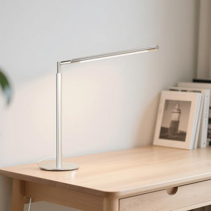 SIBRILLE Silver LED Desk Lamp, 16" Dimmable Metal Desk Light with Base, 15W 1200LM, Adapter Included, Color & Brightness Adjustable, Modern Tall Table Lamp for Home Office Reading Study Task Laptop - color: Silver
