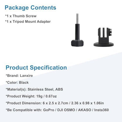 Tripod Mount Adapter 1/4" Screw for Gopro Hero 12/11/10/9/8/7/6, DJI OSMO AKASO Insta360 Action Camera, Fits for Tripod Selfie Stick Monopod and DSLR Camera Flash - 1 Pack