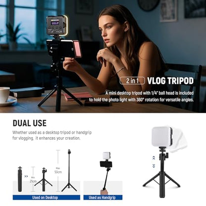 NEEWER Magnetic RGB Camera Video Light with Desk Tripod Stand & 3 Cold Shoes, Upgraded APP Control, CRI97+ 2500-8500K 2000mAh Rechargeable Photography Recording Small LED Panel Lighting, RGB62