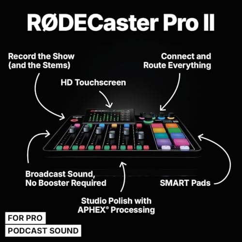 RØDE RØDECaster Pro II All-in-One Production Solution for Podcasting, Streaming, Music Production and Content Creation,Black | Integrated Studio for Podcasting and Streaming, 4 Neutrik Combo Inputs, Revolution Preamps, Aphex Processing, Dual USB-C - color