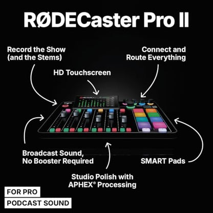 RØDE RØDECaster Pro II All-in-One Production Solution for Podcasting, Streaming, Music Production and Content Creation,Black | Integrated Studio for Podcasting and Streaming, 4 Neutrik Combo Inputs, Revolution Preamps, Aphex Processing, Dual USB-C - color