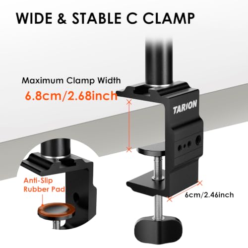 TARION Overhead Camera Desk Mount with Clamp Ballhead 3/8'' 1/4'' Screw | 6.6lbs Load Capacity, Flexible Gear Joints for Camera Light Projector, Overhead Shooting, Live Streaming TKA01-L