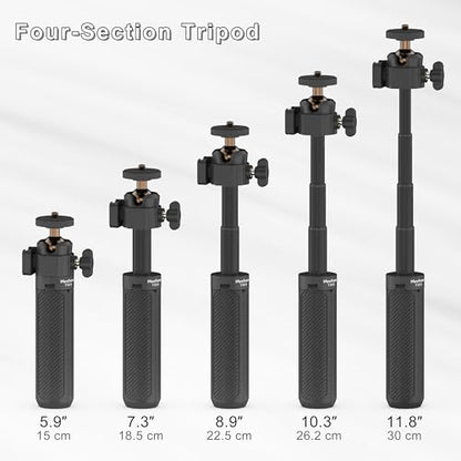 MINIFOCUS Extendable Mini Camera Tripod, 360° Ball Head with Cold Shoe, 4 Levels Adjustment Small Selfie Stick for Gopro Hero 13/12/11/10 DJI Osmo Pocket 4/3 Action 5 Pro insta360 X5/X4 - color: T1013