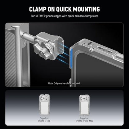 NEEWER Quick Release Side Handle with Anti Off Cold Shoe, 360° Rotation, Nonslip Grid, Compatible with iPhone 16 Pro 16 Pro Max S25 Ultra Phone Cage Accessories, Silver + Gray, PA045 - style: PA045 Silver/Gray