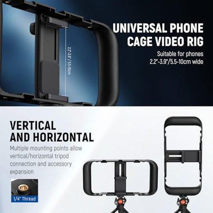 NEEWER Basics Vlogging Kit with Phone Cage Rig Microphone LED Fill Light Tripod Compatible with iPhone, Youtuber Starter Content Creator Essential for YouTube TikTok Streaming Video Recording, PA055 - style: PA055