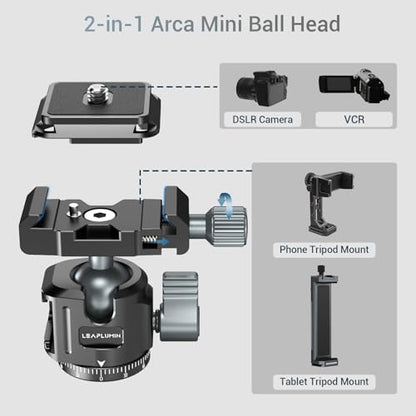 Low Profile Camera Tripod Ball Head,360° Rotating Ball Head Compatible with Arca 1/4" Quick Release Plate, Tripod Ball Head with Arca Swiss Quick Release Plate,Load Capacity：3kg/6.6lb