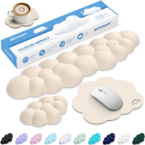 Cloud Wrist Rest Keyboard Cushion, 4-in-1 Ergonomic Cloud Keyboard Wrist Rest and Mouse Pad Set with Memory Foam Arm Support for Palm, Cute Desk Accessory for PC Gaming Setup, Beige - color: 09 Beige, size: Full Size