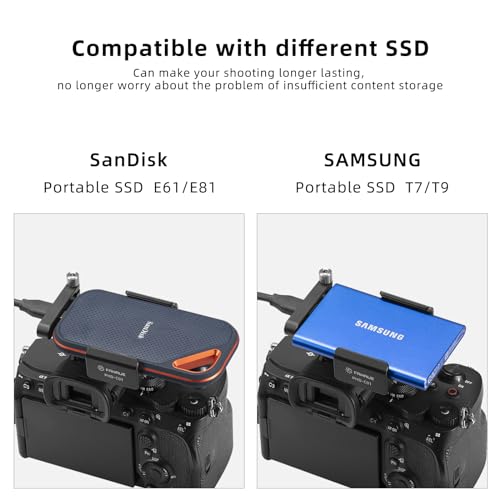 FANAUE SSD Mount Bracket SSD Holder with Cold Shoe Cable Clamp, 1.5"-2.1" for Samsung T5 T7 SSD SanDisk Compatible with BMPCC 4K /6K /6K Pro Camera Cage